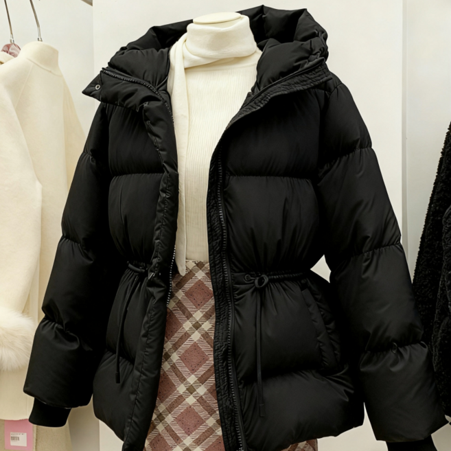 ZAJA 여성 겨울 잠바 웨스트 밴딩 디자인 잠바 보온 방한 아우터 따뜻한 후드패딩