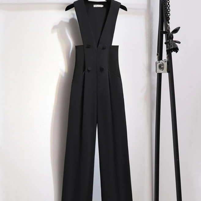 여성 정장 멜빵바지 봄가을 날씨해 보이는 하이웨스트 세련된 비즈니스 정장 긴바지 패션 고급 와이드 점프슈트