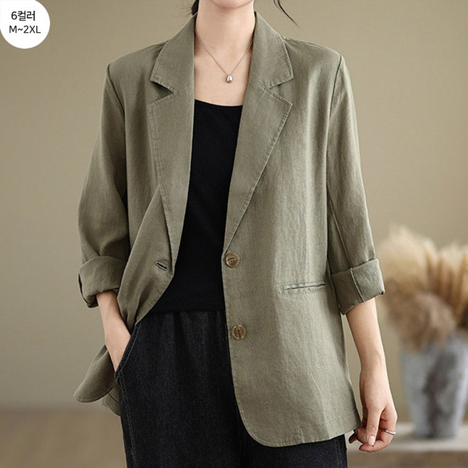 FANSYLI 여성봄자켓 여자 캐주얼 오버핏 린넨 면마 정장 자켓 자외선차단 트렌치 코트 직장인 면접복장 하객룩 오피스룩 2603JLL6146