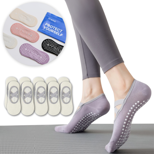 핀솔 논슬립 여성 필라테스 양말 스포츠 여자 요가 5종세트