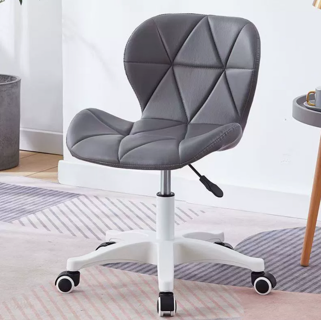 등받이 의자 높이조절 회전 바퀴형 사무실 화장대 의자 예쁜 디자인 PU가죽 서재 책상 의자, 그레이, 1개