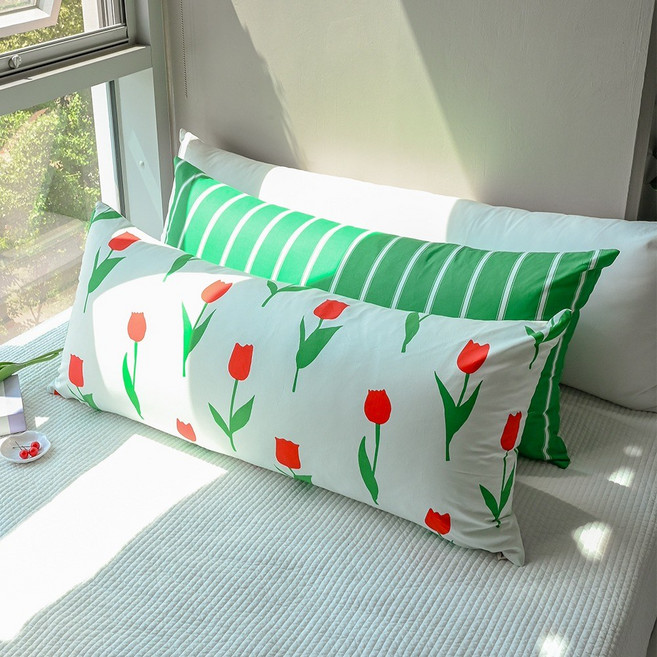 코튼 20수 볼드 그린 대쿠션, 모어튤립