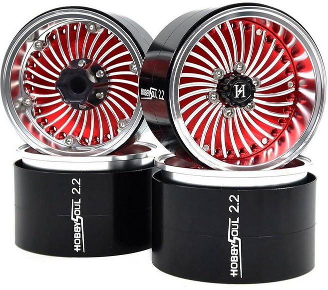 HOBBYSOUL 와이드 40mm 2.2 비즈락 휠 조절 가능한 네거티브 오프셋 림 1/10 RC 크롤러 SCX10 Capra TRX4 Gen8 Everest gen 7 Pr, 실버 & 레드