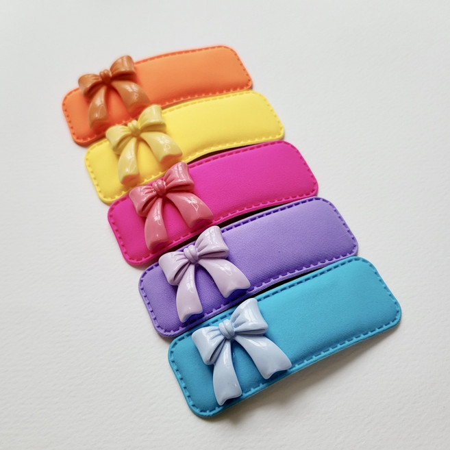 줌리본 형광사각 초음파 7cm똑딱핀 청순파스텔 유광리본 플라스틱장식 유아핀 머리핀