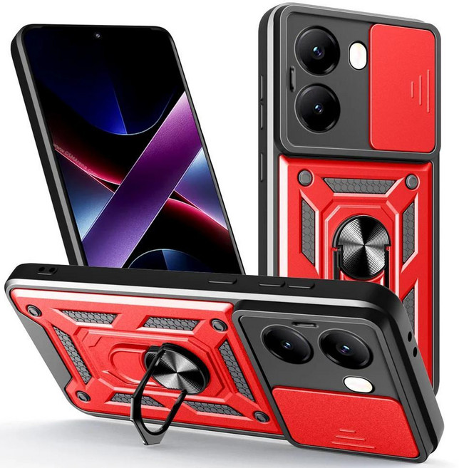 하이브리드 메탈 링 홀더 커버 카메라 보호 케이스, 1개, 7. Red / J. For Poco X6 Pro