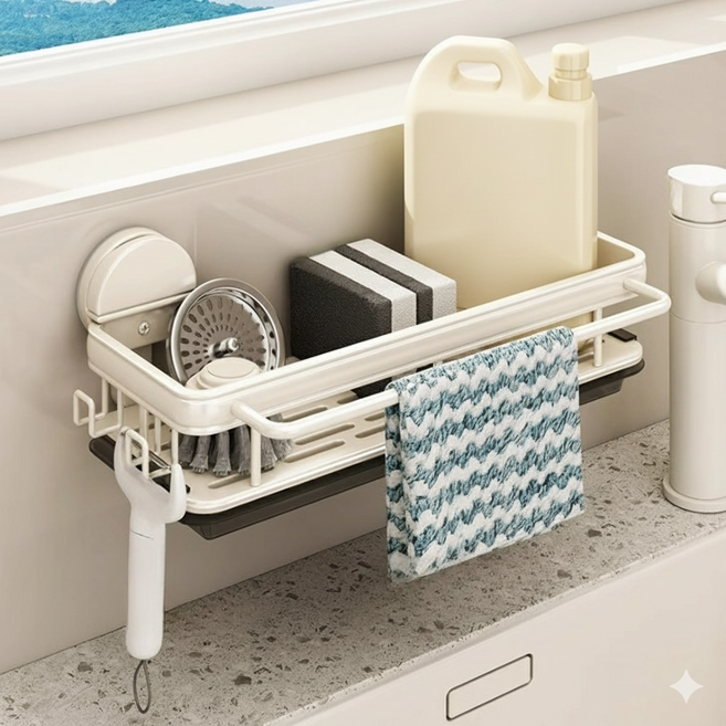 마이오디너리 흡착 무타공 수세미 거치대 물빠짐, 1개, 화이트