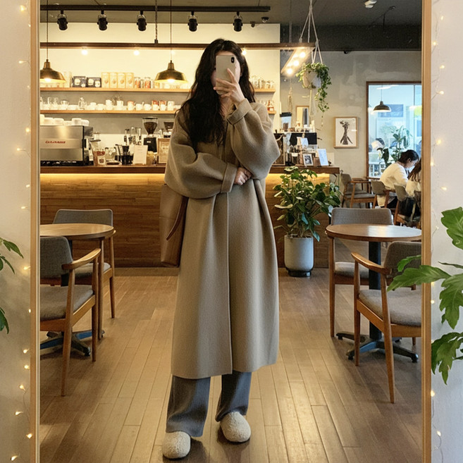 Kemei 여성 롱 니트가디건 루즈핏 단색 스웨터 코트 가을겨울 빅사이즈 데일리룩