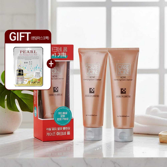 케어존 아크네 폼 1+1_랜덤마스크팩1매증정세 트러블케어 약산성 세안, 2개, 130ml