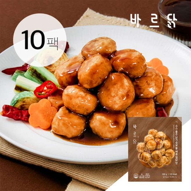 [바르닭] 소스품은 닭가슴살 볼 매콤찜닭맛 10팩, 100g