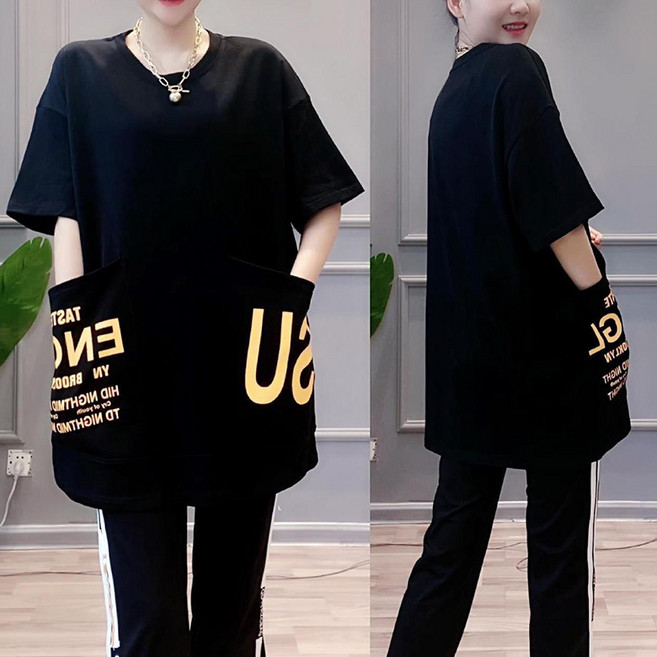 150kg까지 빅사이즈 여성 캐주얼 반팔 티셔츠 라운드넥 오버핏 박시 기본 심플티 레터링 상의