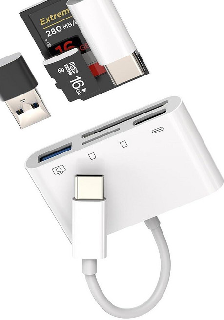 USB C 허브 타입 C USB TF 마이크로 SD 카드 리더 어댑터(4 in 1) USB-C 충전기 썬더볼트 멀티포트 OTG 케이블 삼성 호환 아이폰 15 프로 맥스 아이패드, USB C 허브 타입 C USB TF 마이크로 SD 카