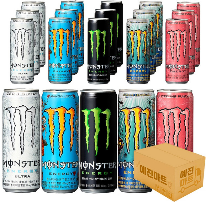 [예진마트]몬스터 에너지드링크 355ml x 20캔 혼합 울트라 그린 망고로코 파이프라이펀치 오지 레모네이드, 울트라4+그린4+망고로코4+파이프라인4+레모네이드4, 1세트