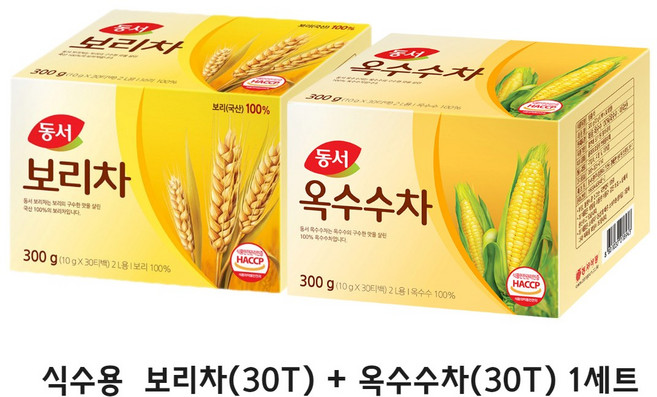 동서 옥수수차300g 1개 + 동서 보리차300g 1개 티백 세트구성, 1세트, 10g, 10g, 30개입