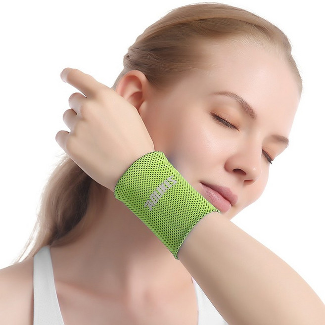 VEGA 스포츠 쿨링 손목밴드 아이스 타올형 땀흡수 운동 손목보호대 여름용, M, 그린