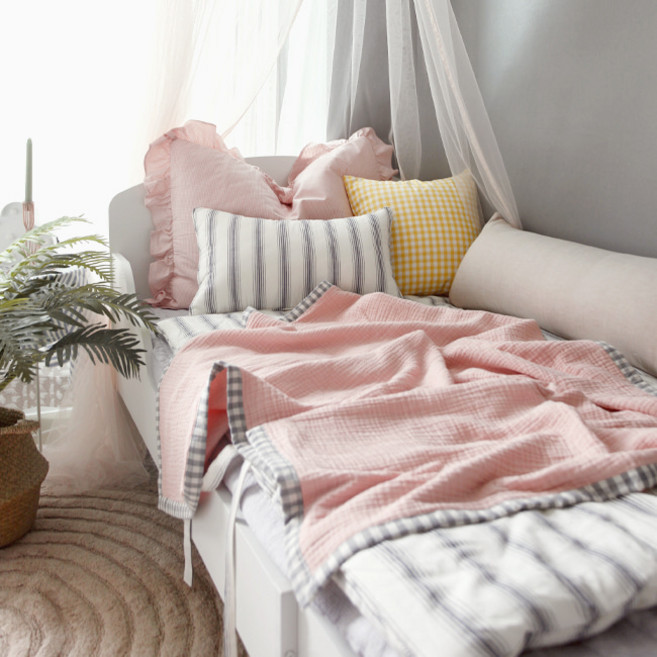 바이아미 3중직 6중직 거즈 블랭킷 아기 사계절 여름 순면 여아 남아 맞춤 제작 홑 이불, 그레이, 3중거즈