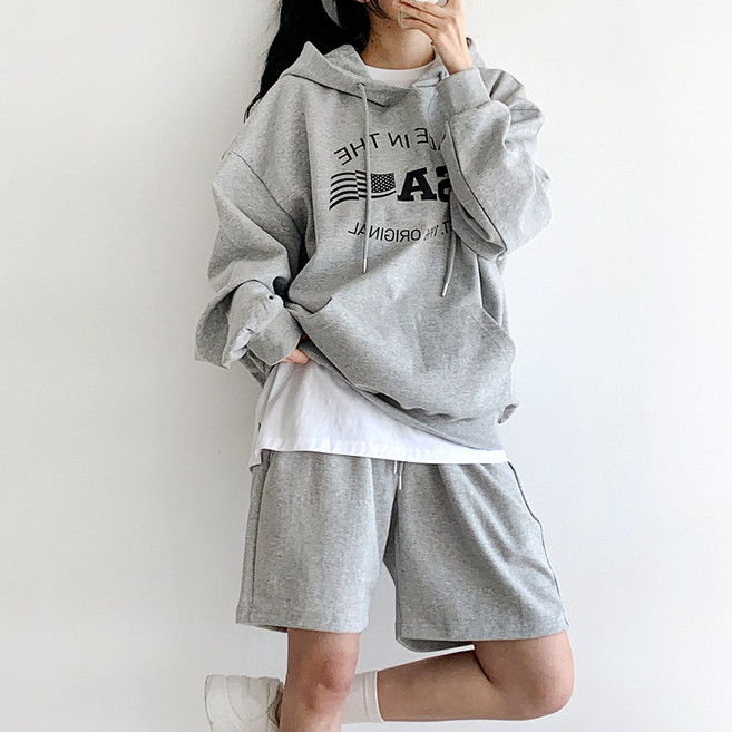 [고퀄/단품가능/4XL] 성조기 오버핏 후드 반바지 세트 국내제작 탄탄한 소재 꾸안꾸 트레이닝 셋업 오버핏 후드티 5부반바지 5color