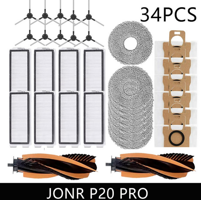 JONR P20 PRO / T5 Pro 메인 사이드 브러시 Hepa 필터 천 교체 액세서리 용 로봇 진공 청소기 부품, 11 34PCS 2B8M8F10S6D