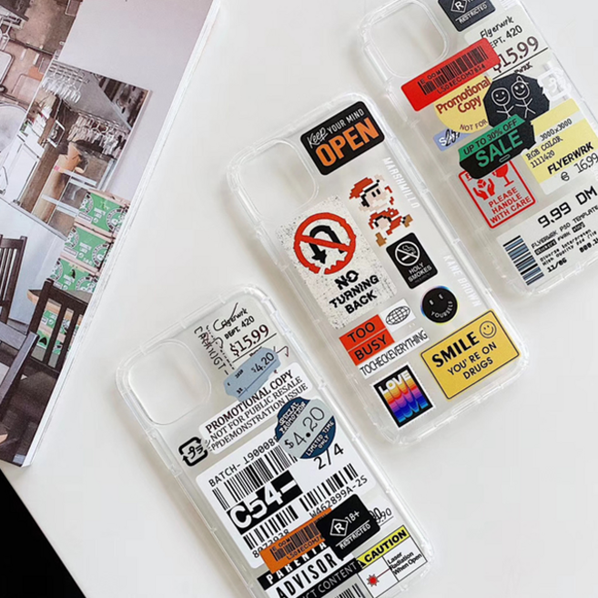 믹스더마켓 아이폰 아이폰11 일러스트 스티커 패치 클리어 케이스 전기종