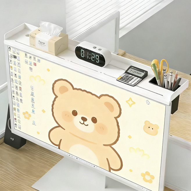 YAPOGI 모니터 상단 선반 거치대 수납선반 가정용 사무실용, 1개, 화이트