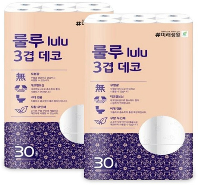 미래생활 잘풀리는집 룰루 데코 3겹 22m 30롤 2팩, 2세트