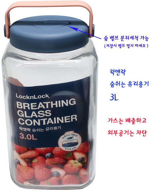 락앤락 숨쉬는 유리용기 네이비, 1개, 3L