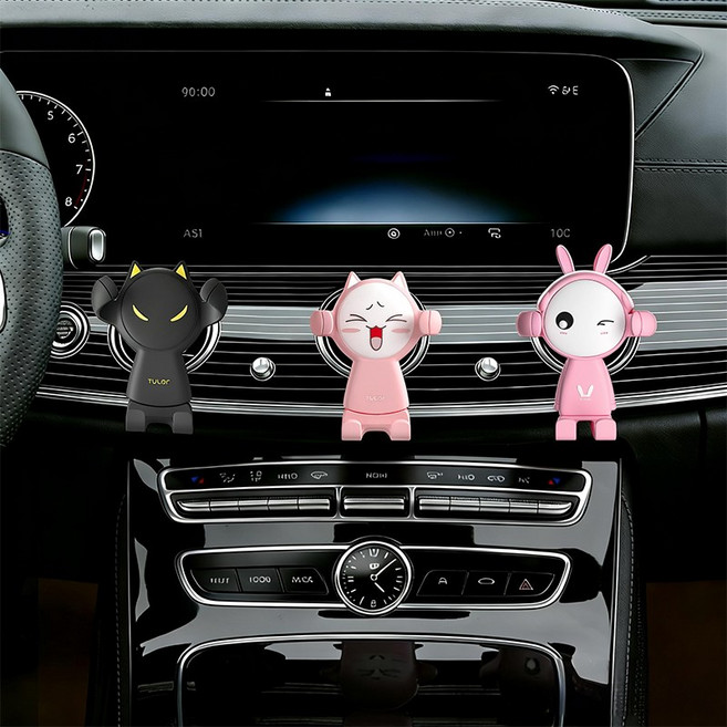 AIWALOT 차량용 휴대폰 거치대 | 에어컨 통풍구형 | 귀여운 캐릭터 디자인 | 자동 잠금 | 360 회전, 핑크 토끼 A 캐릭터, 1개