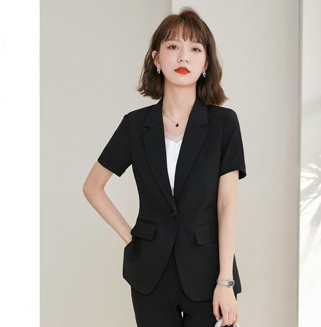 COSYEVNO 여름 정장 세트 슬림핏 통근 직업 면접 반팔자켓+9부바지 여성 오피스룩 투피스