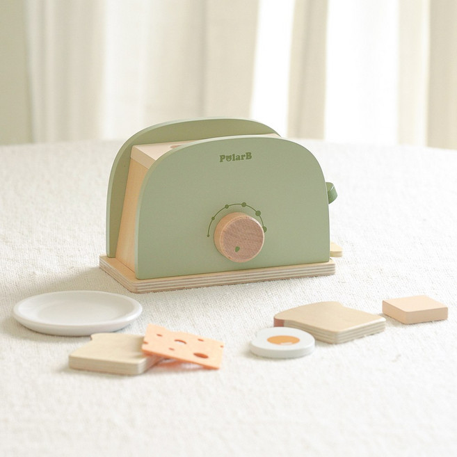폴라비 원목 토스터기 장난감 주방놀이 세트 소꿉놀이 역할놀이 아기선물, 1개