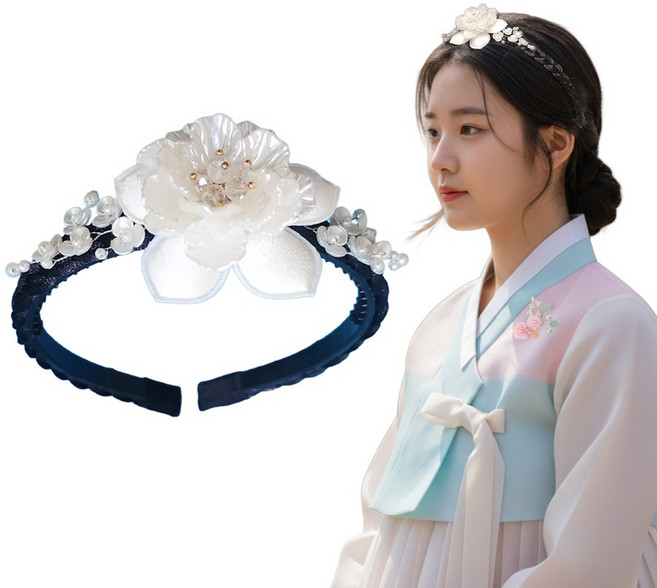 벚꽃 단아 한복머리띠 부다방 명절 설 추석 돌잔치 결혼식 예식 국악 여성 여아 한복 머리띠