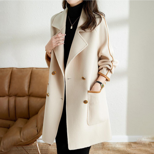 스타일아유 여성 겨울 양모 원버튼 카라 오버핏 울 여자 롱코트 모직코트