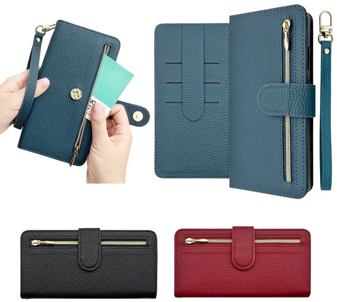 갤럭시 S21플러스 케이스 SM-G996N 천연 소가죽 엠오지 (카잉카) (전면 앞면) 슬림 (지퍼) 카드 지폐 수납 포켓 슬림 자석 지갑 (손목 스트랩 줄) 포함 커버