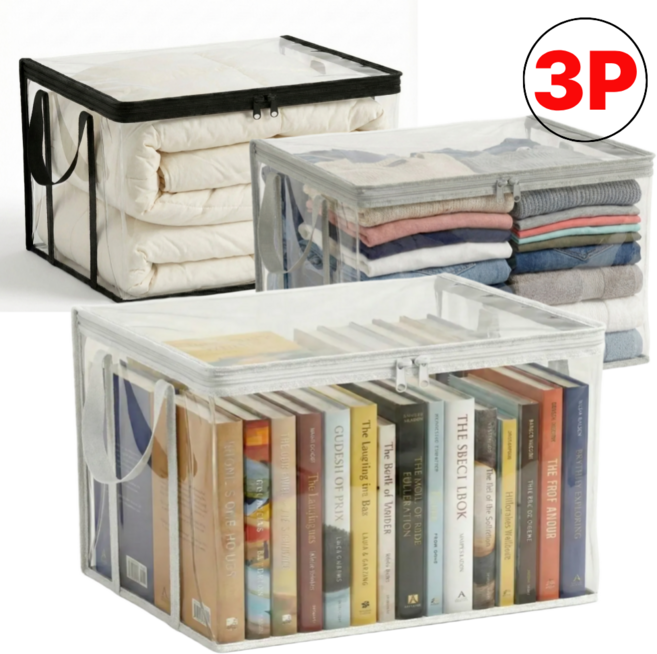 비바리카 책보관함 투명 접이식 특대형 책보관박스 3P 다용도, 1세트, 화이트