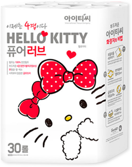 헬로키티 퓨어러브 4겹 천연펄프 롤화장지, 20m, 30롤, 1개