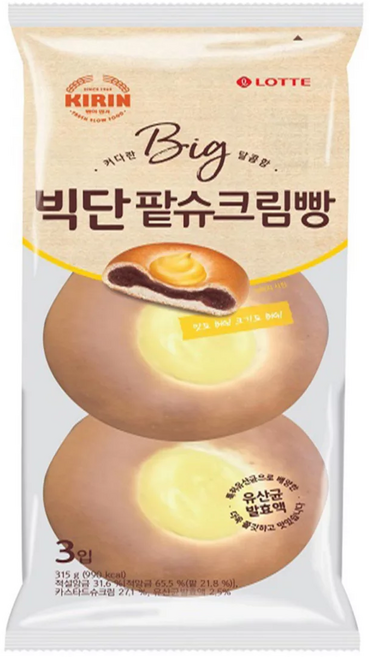 롯데웰푸드 기린 빅단팥슈크림빵 1BOX (단체 기업 급식 행사용), 10개, 315g
