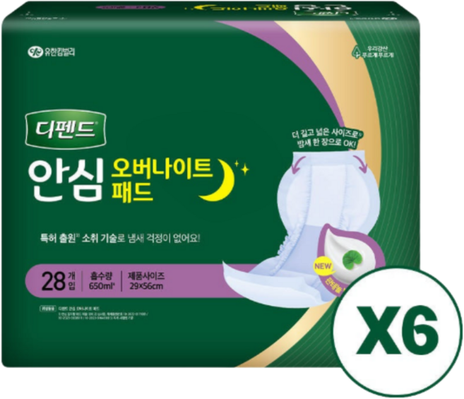 디펜드 안심 오버나이트 패드 성인 속기저귀_28개입, 28개입, 6세트