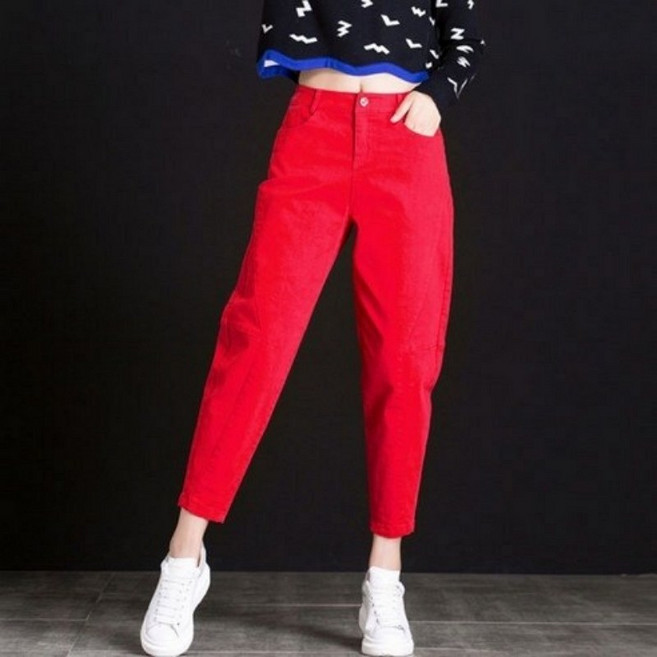 Sealang 레드 청바지 빅사이즈 여성 와이드 팬츠 배기팬츠 cong0119df139