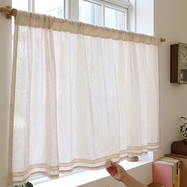 부드러운 베이지 창문커튼 주방커튼 레이스가리개 작은창가림막
