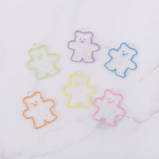 짱패브릭 반짝이 곰 아크릴 팬던트 참장식, 오렌지, 1개