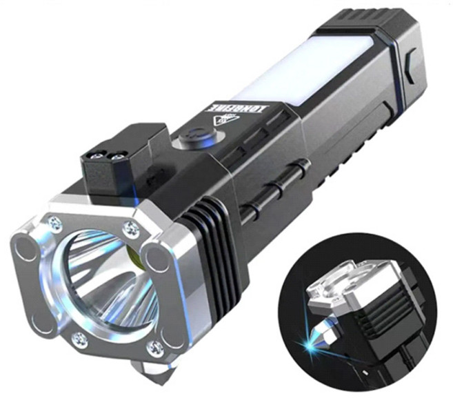 마그네틱 다기능 LED 경광봉 비상탈출tool USB충전식 멀티랜턴 T3W, 블랙, 1개