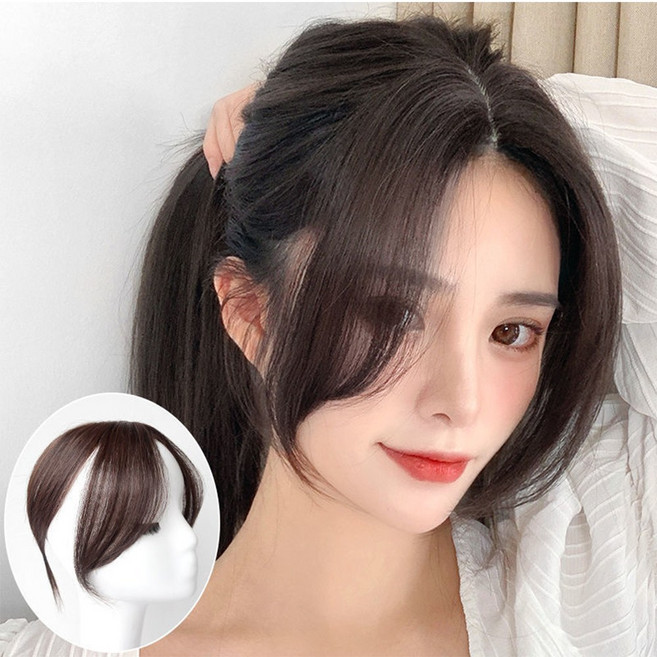 하이유니 3D 입체 사이드뱅 앞머리 탑커버 셀프 붙임 머리 피스 부분 가발, 네츄럴블랙, 1개