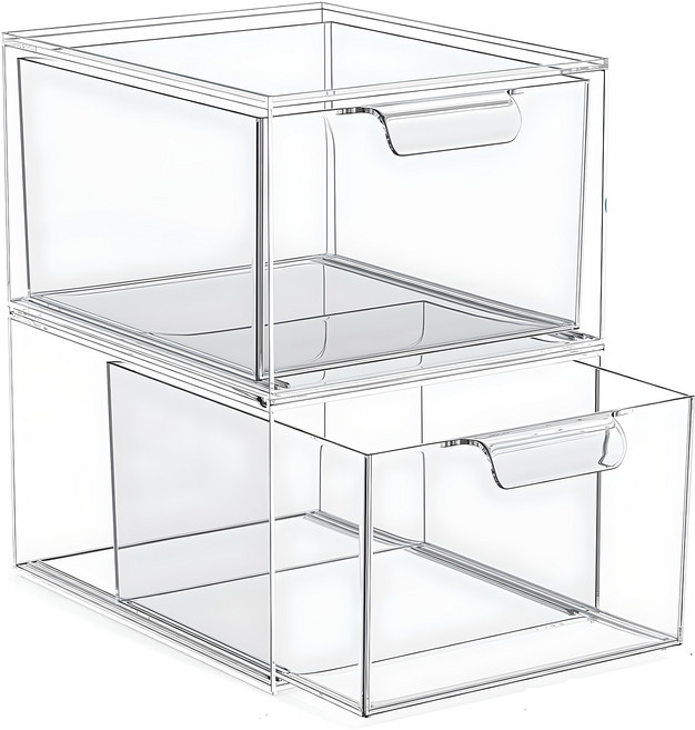 리빙가감법 프러미엄 화장대 욕실 깔끔한 정리 서랍형 아크릴 수납함 자유러운 적층식 화장품 보관함 먼지 차단 플라스틱 화장품 정리함, 2개, 투명