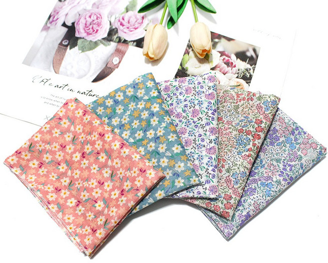 렌느 여성손수건 가제 면 쁘띠 목손수건 플라워 아메바꽃 5장 1세트
