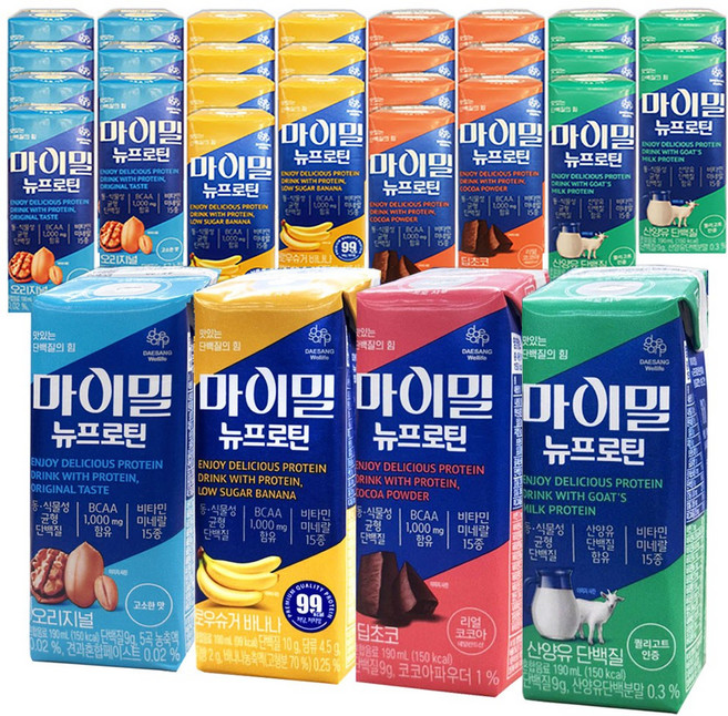 마이밀 뉴프로틴 오리지널8+바나나8+딥초코8+산양유6 단백질 영양식 음료, 30개, 190ml