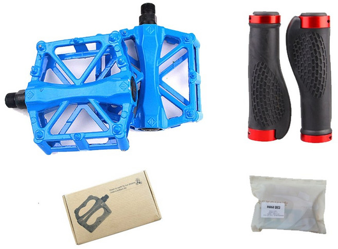 파르고 자전거 볼 베어링 평페달 + 그립 좌우 1세트, 블루, 1개