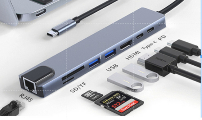 Type-C PD充電 4K UHD HDMI USB, 1個, 八合一網路轉接器