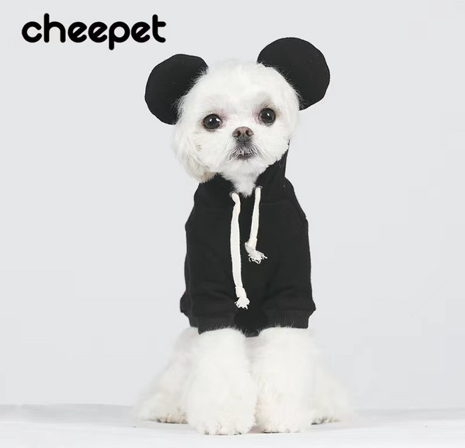 [구구번지]강아지 반련동물 멍멍이 미키 기모후드티, M, 검정색, 1개