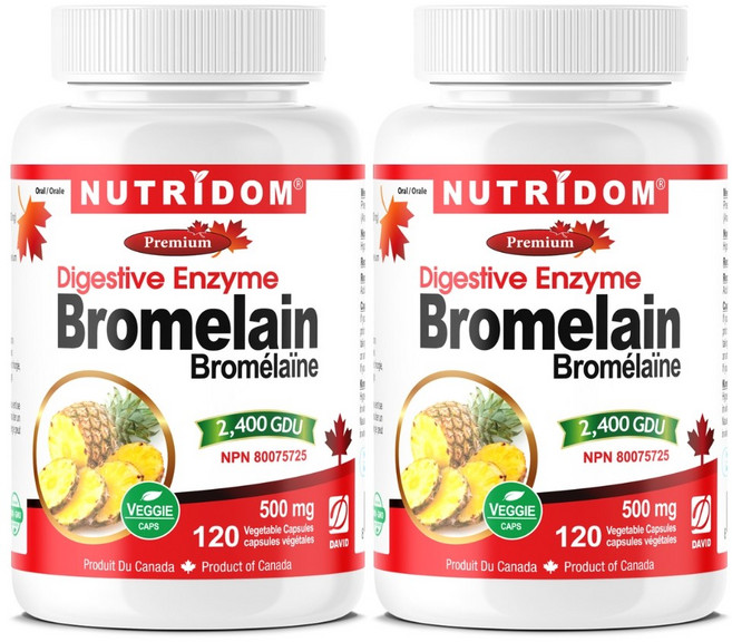 (2병) 뉴트리돔 캐나다 브로멜라인 천연 파인애플효소 파파인효소 2400GDU 500mg 120식물성캡슐, 2개, 120정