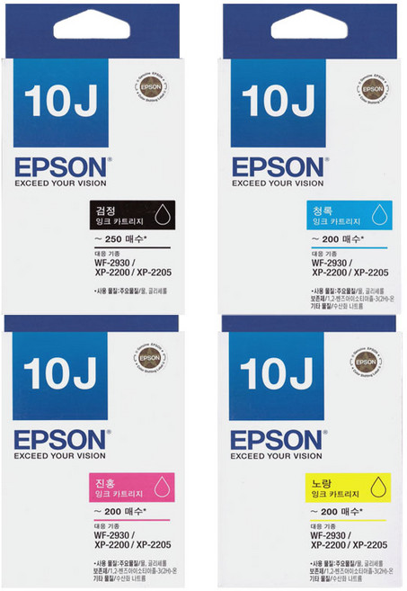 엡손 T10J 정품 잉크 T10J1+T10J2+T10J3+T10J4 4색세트 XP-2200 XP-2205 WF-2930, T10J1+T10J2+T10J3+T10J4 세트, 1개