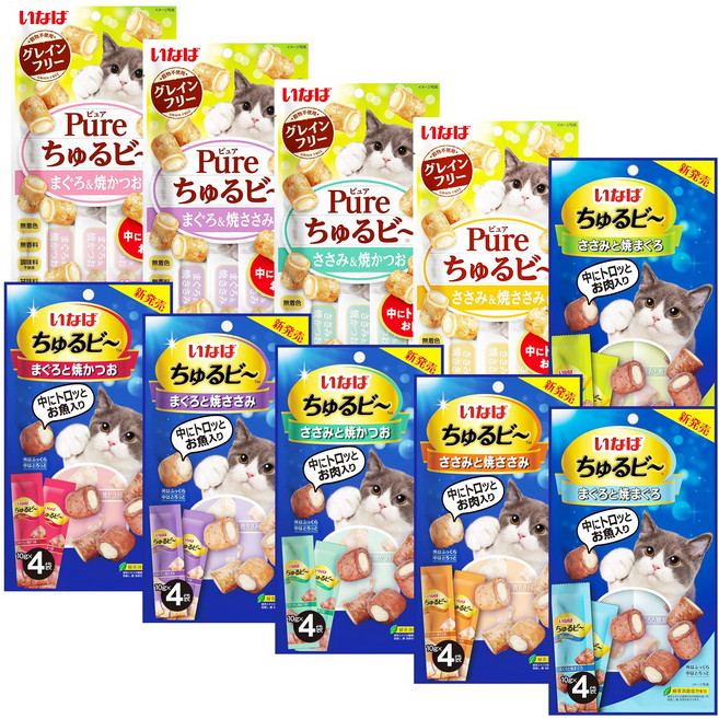 이나바 챠오 촉촉한 츄르비 져키 10종 콤보 버라이어티팩 10봉 40개입, 4종 10개 세트, 상세참조