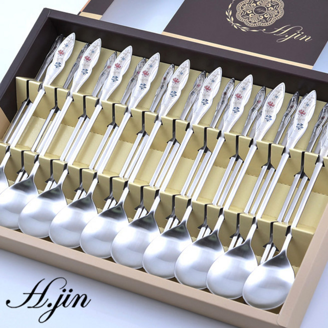 현진 H.jin 로망스 샤틴 스테인레스 수저세트 10벌 (5인용 가족 숟가락 10p 젓가락 10p) 집들이 이사 명절 추석 설날 명절 단체 선물 기념품 답례품, 1개